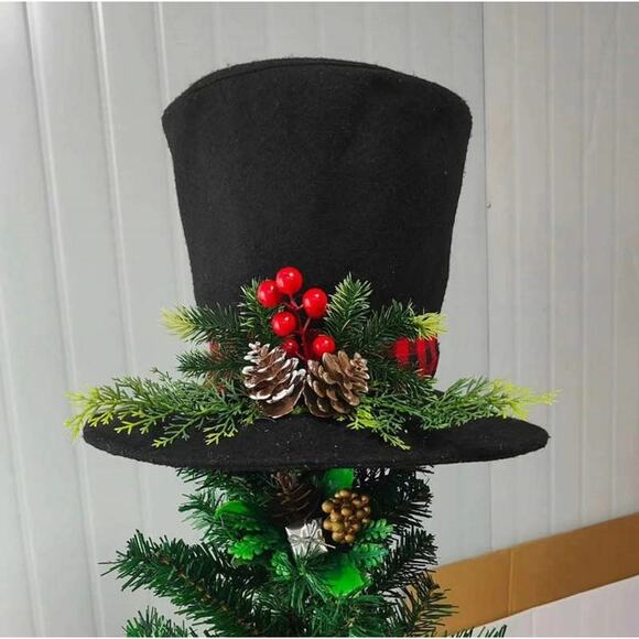 Christmas Tree Topper Hat Black Velvet Red Berry Pine Cone Frosted Centerpiece - Picture 2 of 10